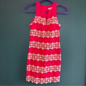 Lilly Pulitzer Augusta Pink Anchor Jacquard Lace Trim Shift Dress Size 00